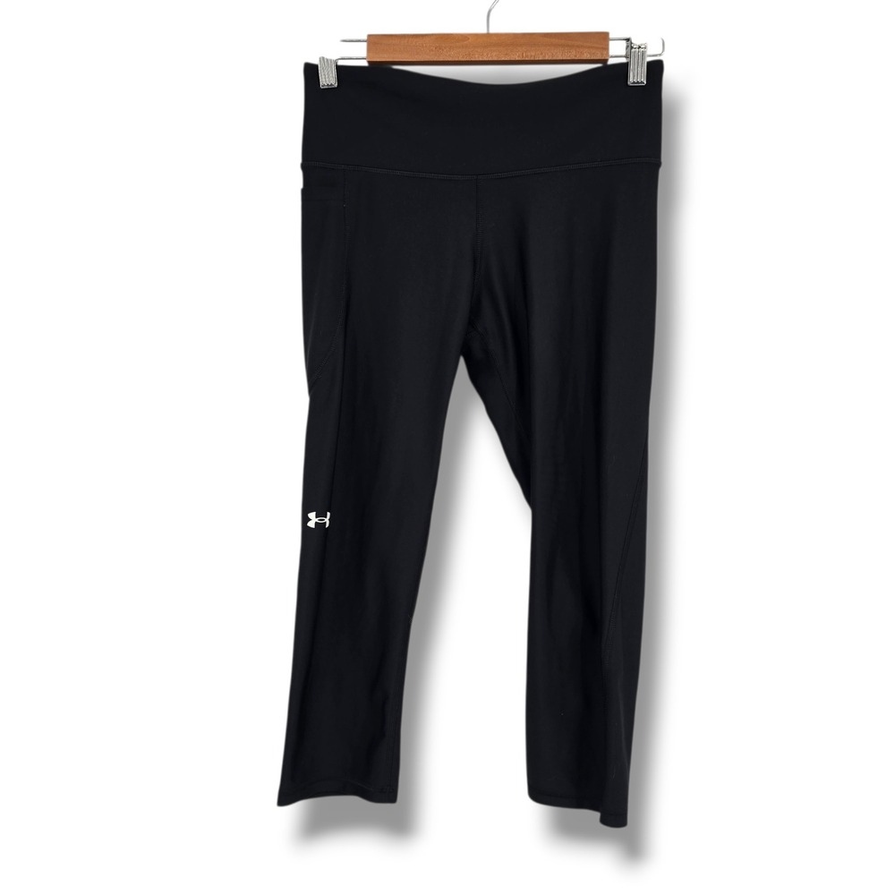 Under Armour Womens Black HeatGear Compression Cropped‎ Leggings Side Pocket Med